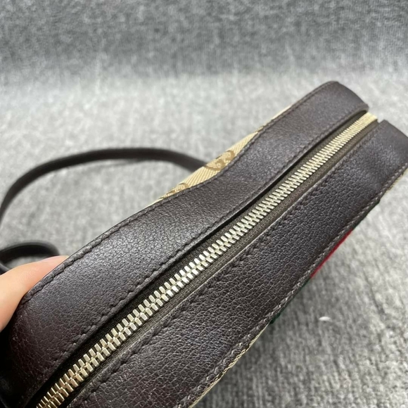 100% Authentic GUCCI Webby Bee Brown&Red&Green Cloth Shoulder Bag - Picture 3 of 15
